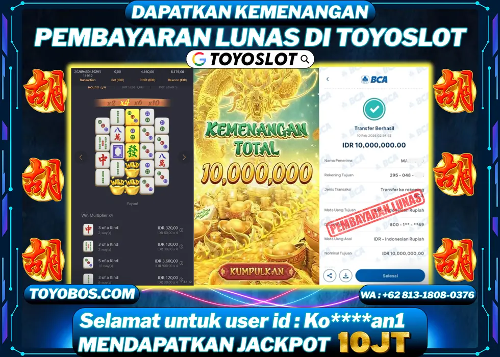TOYOSLOT - BUKTI KEMENANGAN Mahjong Ways  2 Ko****an1 Rp10,000,000,- LUNAS